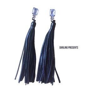 CRYSTAL LEATHER TASSEL EARRINGS WOMEN COLOR BLACK